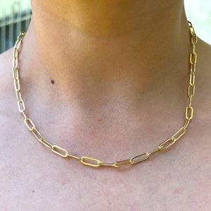 Paper clip necklace, gold plated, fashion jewelry